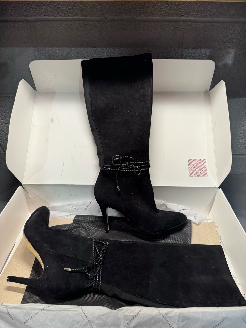 White House Black Market Black Suede Knee-High Stiletto Boots